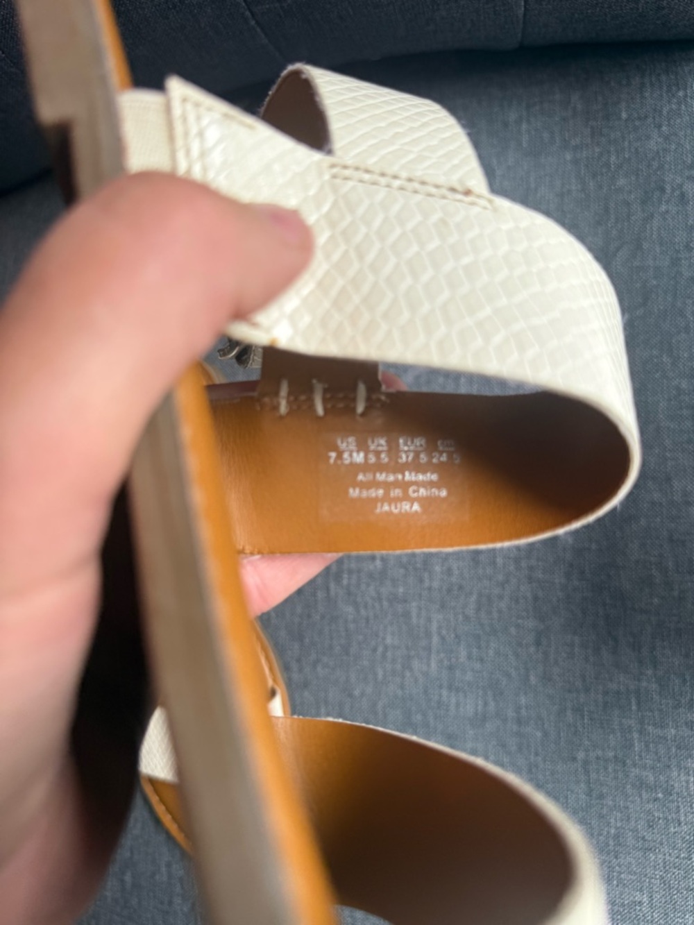 Franco Sarto White Textured Leather Sandals | Ankle Strap | Size 7.5 - Picture 5 of 7